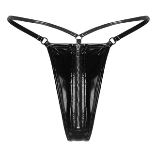 Sleek Black Zippered G-string